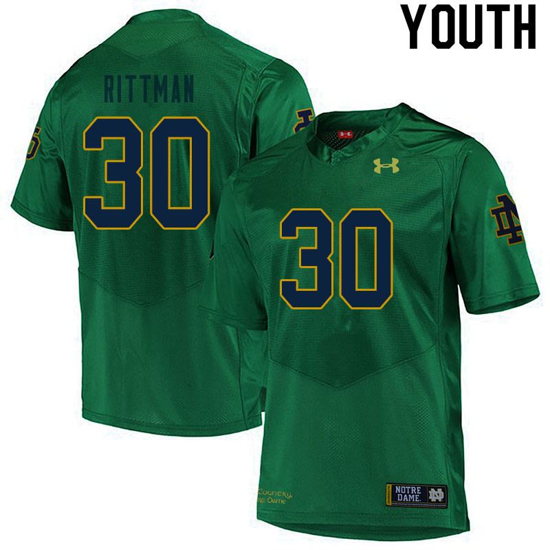 Youth #30 Jake Rittman Notre Dame Fighting Irish College Football Jerseys Sale-Green - Click Image to Close